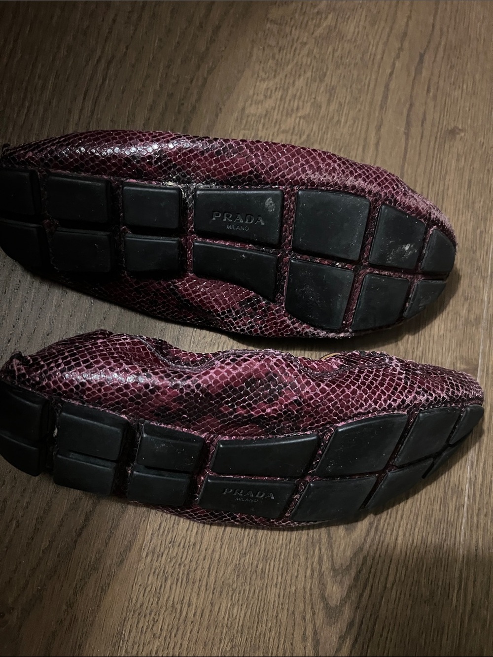 Prada Women’s Burgundy Snakeskin Driving Moccasins - Picture 5 of 7